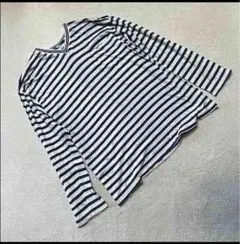 WRTシャツ Vネック ボーダー柄コット ン白青 ポケットL