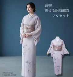 薄物　絽　訪問着　化繊　フルセット　4点 M〜L 158〜168 美品　フ8-7