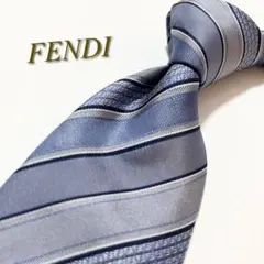 【美品】 フェンディ ネクタイ ズッカ×ストライプ柄 イタリア製 ジャカード織