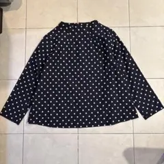ネイビー ドット柄 長袖シャツ