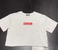 FAVORI Tシャツ ボックスロゴ　赤ロゴ　グレー　丈短　Mサイズ