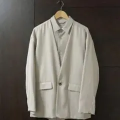 【2点セット】ノーカラーVネックジャケット＆シャツ ライトグレー