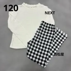 キッズ 120長袖カットソー ギンガムチェックパンツ セット