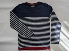 BROWNY ネイビーとホワイトのストライプ長袖シャツ