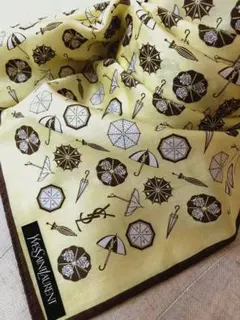 イヴサンローラン稀少レア柄●YSLロゴ傘柄大判ハンカチミニスカーフ●膝掛け