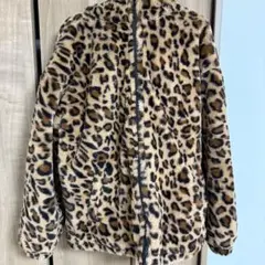 ヒョウ柄 フリースジャケット フード付き