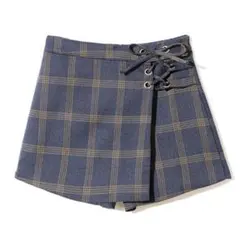 青 ブルー 紺 ネイビー グレー チェック スカート ショートパンツ キュロット