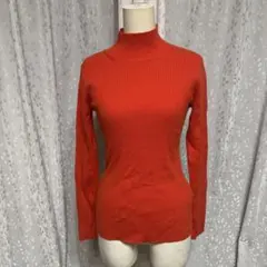 ハイネック リブニット 長袖 オレンジ