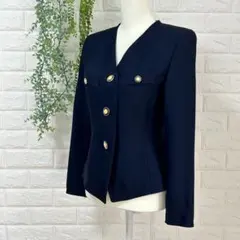 ROPE ロペ　ノーカラージャケット　Sサイズ相当　ネイビー　金ボタン　上品