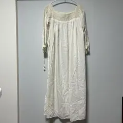 アイボリー レース切り替え 七分袖ワンピース