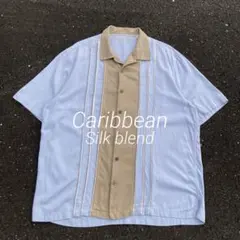 Caribbean 半袖オープンカラーシャツ XL シルク混 ライトブルー 開襟のサムネイル