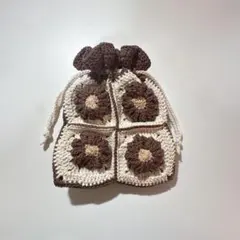 ハンドメイド　フラワーモチーフの巾着袋