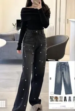 グレイル　GRL フリージア パールストレートデニムパンツ［Cu457］