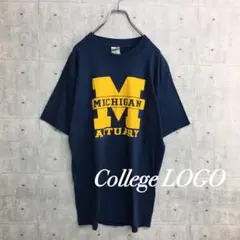b0006 US古着 カレッジロゴ Tシャツ ネイビー L ミシガン ビンテージ
