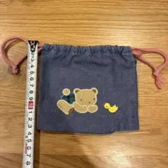 ファミリア　クマとアヒル刺繍の巾着袋