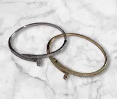釘モチーフ ブレスレット ゴールド＆シルバー CZダイヤ風 ステンレス製
