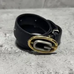 GUCCI Leather Navy Silver Gold Logo Belt