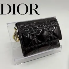 【美品✨】ディオール 折り財布 カナージュ ラムスキン エナメルレザー グレー DIOR | 【日本限定】Lady Dior Lotus ウォレット カナージュ ラムスキン