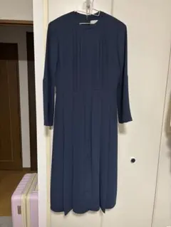 【美品】CELFORD バックサテンプリーツワンピース navy 38 紺