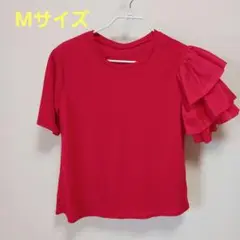 半袖Tシャツ 片側フリル袖　Mサイズ　レッド