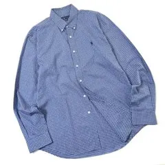 【美品】ラルフローレン　長袖　シャツ　チェック柄　ボタンダウン　ロゴ刺繍　L