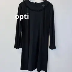 オプティ　ワンピース　フリル付き　ブラック　長袖　L フォーマル