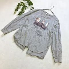 GROVE 長袖カットソーＴシャツ　グレー　Ｌ　プリント柄のサムネイル