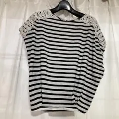 ボーダー柄 レース切り替え 半袖Tシャツのサムネイル
