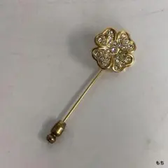 CHANEL シャネル クローバー ブローチ ピン ゴールド ラインストーン ヴ