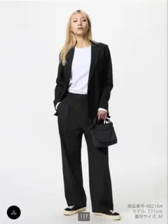 極美品 UNIQLO タックワイドパンツ 2025年モデル ブラック Lサイズ