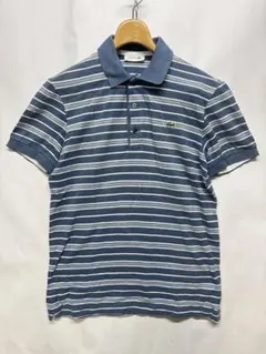 LACOSTE ラコステ 日本製 ボーダー ポロシャツ ロゴ ブルー系 3