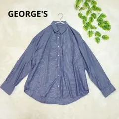 GEORGE'S ストライプ レディース 長袖シャツ ネイビー F 薄手 綿混紡のサムネイル