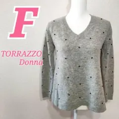 TORRAZZO DONNA グレー Vネックニットセーター F ビーズ