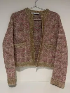 ZARA ラメ入りツイードカーディガン S