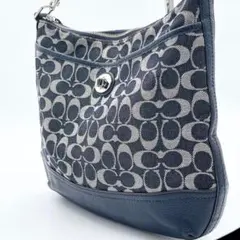 美品✨COACH ショルダーバッグ　デニム　キャンバス　レザー　ターンロック　紺