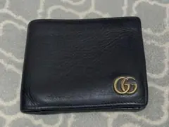 GUCCI GG マーモント 二つ折り財布 ブラック レザー シボ革 グッチ