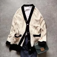 ジャーナルスタンダード バイカラー カーディガン 銀ボタン ホワイト ブラック