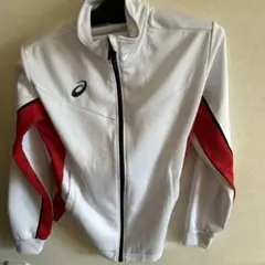 asics ウォームアップジャケット 白/赤
