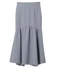 【未使用】ギャザー切替 マーメイドスカート ロングスカート サックス