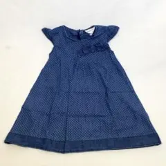 【昭和風 子供服 ＃２２】デニムブルー ドット柄 ノースリーブワンピース