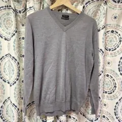 新品　ウール　ニット　セーター シンプル　Vネック　L グレー　無地