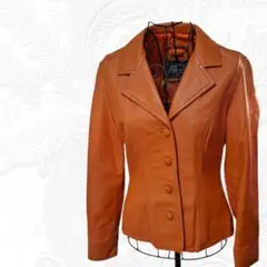 美品　レディース　レザージャケット　ボタン　オレンジ