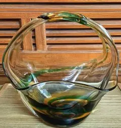 津軽びいどろ　バスケット型フラワーベース 花入 花生 花器　手づくりのサムネイル