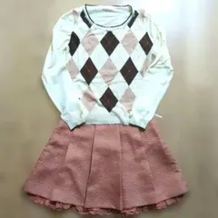 プライムパターン アーガイル柄ニット ピンク ミニスカート セットのサムネイル