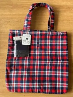 [ジュジュリエ] リボン付きチェックトート 赤 40×40cm　トートバッグ