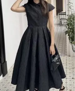 BIRTHDAY BASH　ジャガードワンピースHEPBURN DRESS 黒のサムネイル