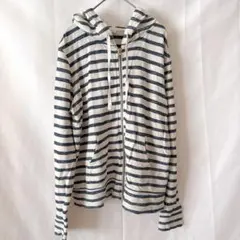 OLD NAVY ボーダー ジップアップ パーカー フード 長袖 L 白 紺のサムネイル