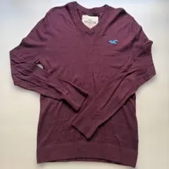 Hollister バーガンディ Vネックニット XS