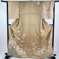 着物（袷、正絹）扇 枝梅 金糸 金彩