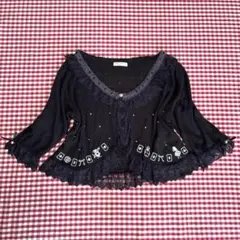 axes femme アクシーズ アリス刺繍レース装飾 薄手五分袖カーディガンのサムネイル